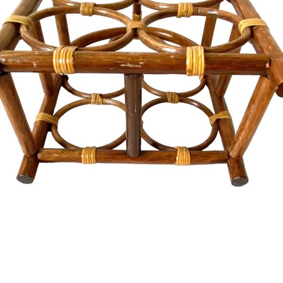 Vintage Mid Century Bamboo Wooden Arch Boho Rattan Wine Bottle Rack - Picture 6 of 6